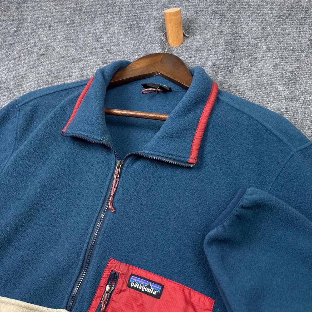 Patagonia Micro D Pullover Mens Large Blue Cream 26200 Quarter Zip Fleece Jacket